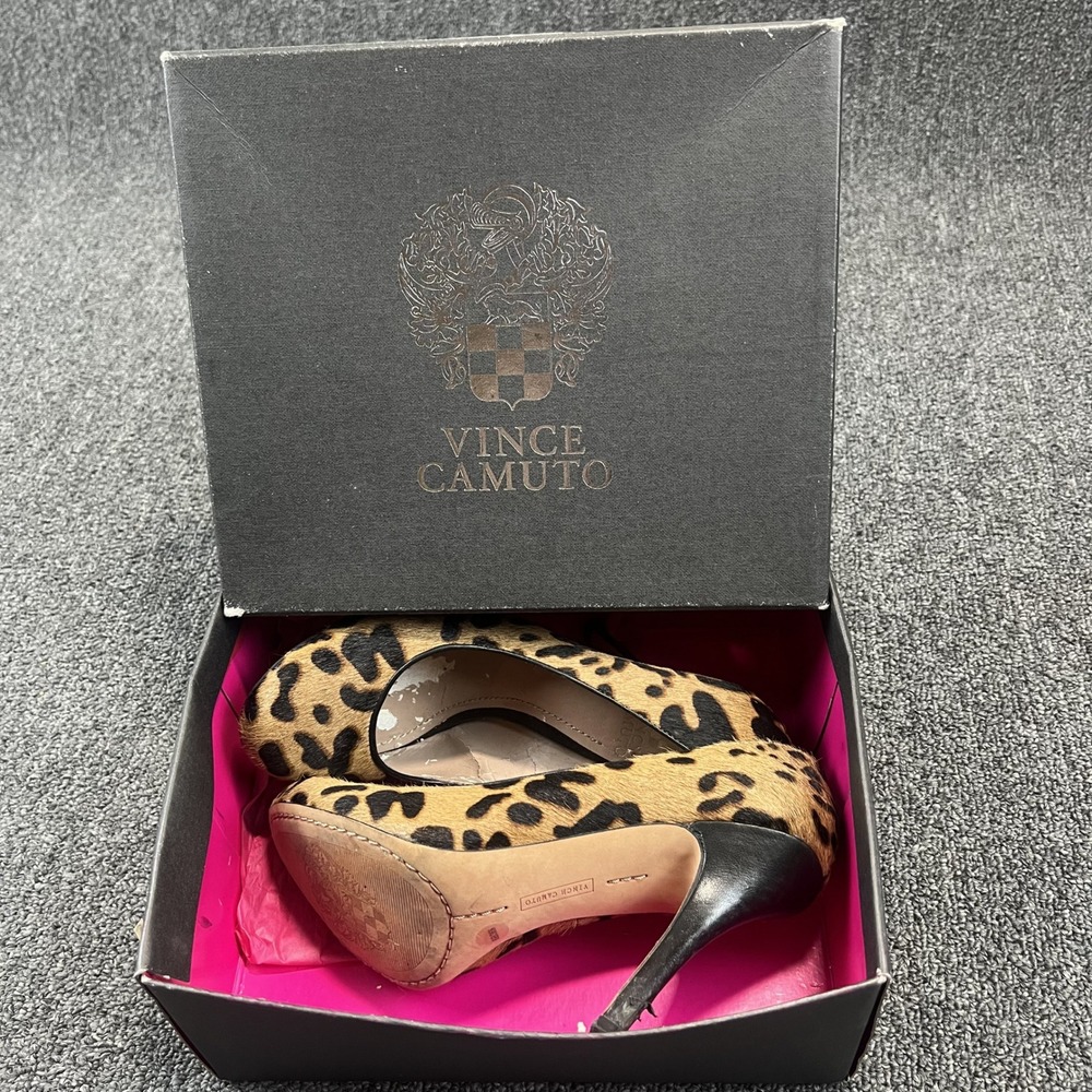 Vince‎ Camuto Elanie Leopard Calf Hair Stiletto Pumps 6.5M Brown Animal Print